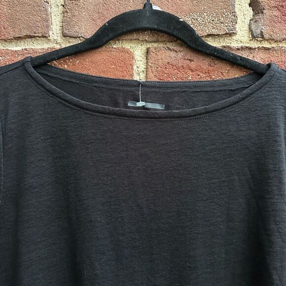 Eileen Fisher $148 Organic Linen Jersey Bateau Neck tunic Top Black XXS NEW - Picture 9 of 11